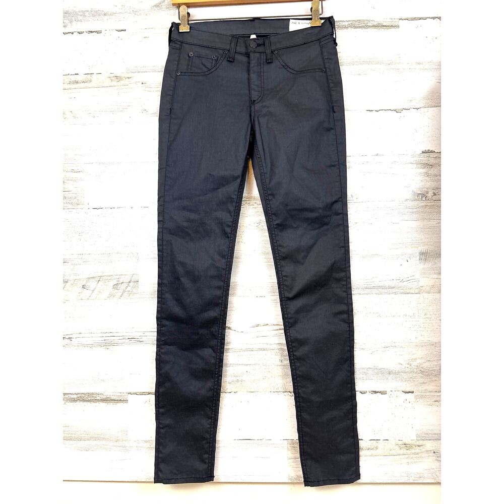 Rag and bone Womens 28 Shoreditch Black Waxed Denim Legging Pants NEW